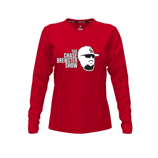 [FTLVCFRD-FYXS-LOGO1] Decker Comfort T-Shirt (Female Youth XS, Red, V Neck, Logo 1, Long Sleeve)